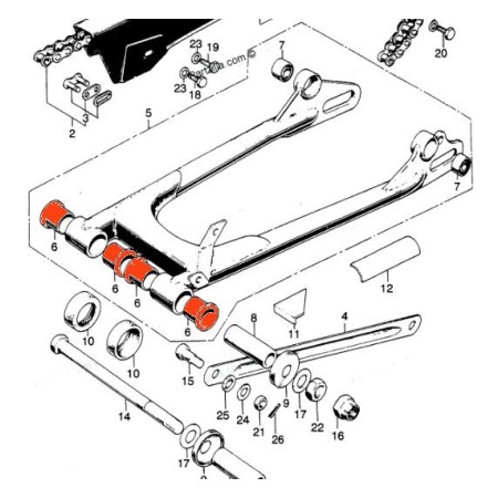 Service Moto Pieces|Bras oscillant - Bague (x1) -  CB/CG/VT.125 - CM125/200-.... CB250N/T - CB400 N/T - CB450...|bras oscillant - bequille|13,20 €