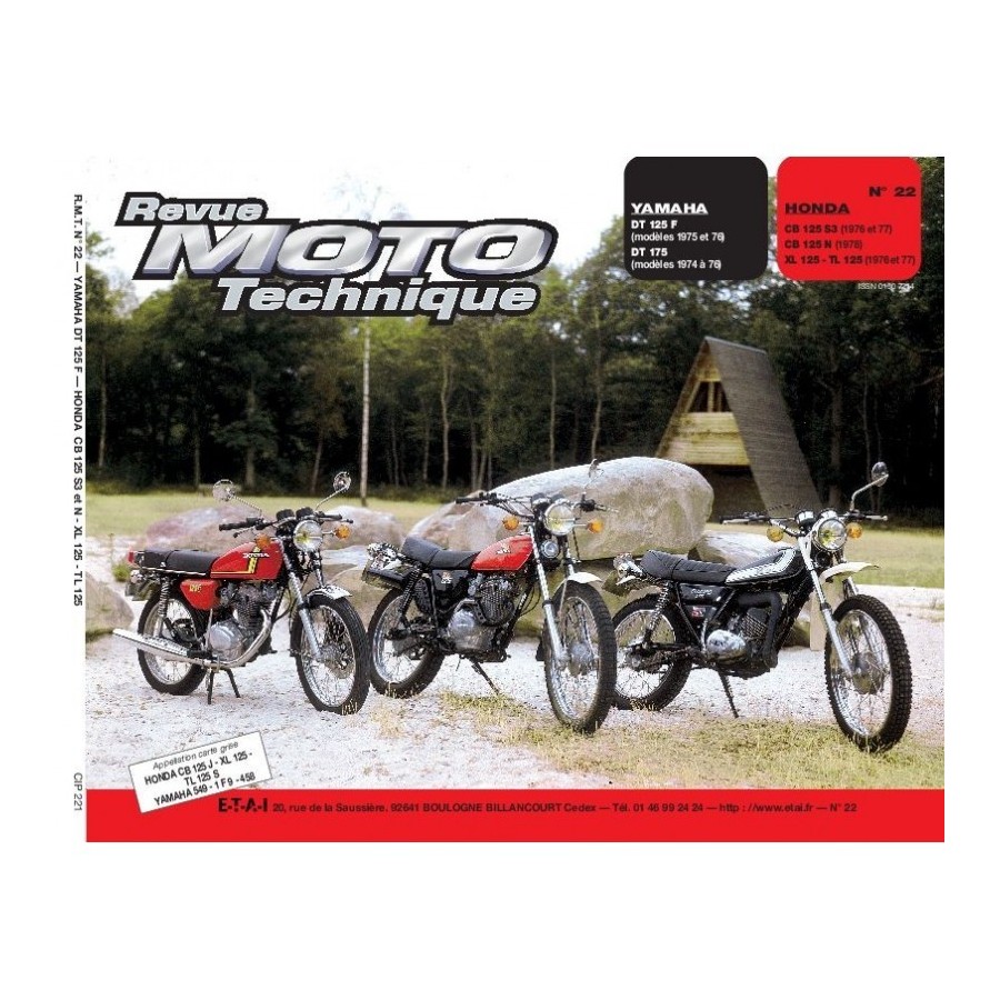 Service Moto Pieces|RTM - N° 22 - CB125S3 - CB125N - XL125 - TL125 / DT125 - Revue Technique Moto - Version PAPIER - |Honda|39,00 €