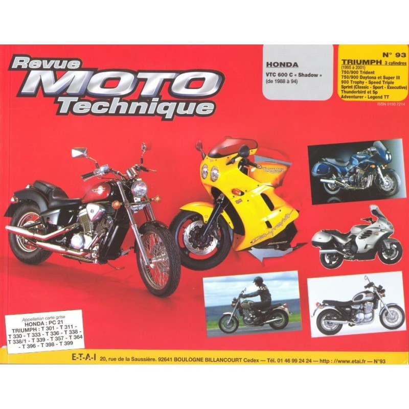 Service Moto Pieces|RTM - N° 093-2 - Honda VT600 - Triumph 750/900|Revue Technique - Papier|39,00 €