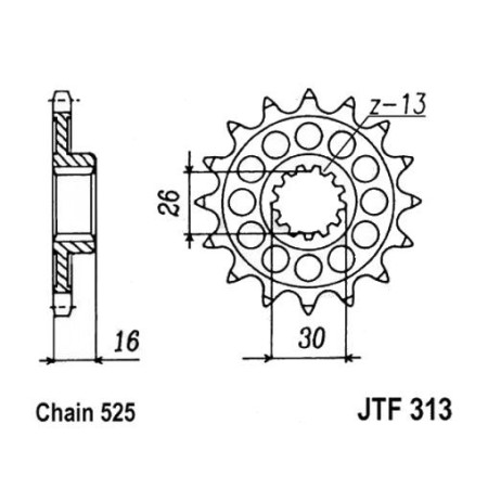 Service Moto Pieces|Transmission - Pignon sortie boite - JTF 313 - 525/16 dents|Chaine 530|25,90 €