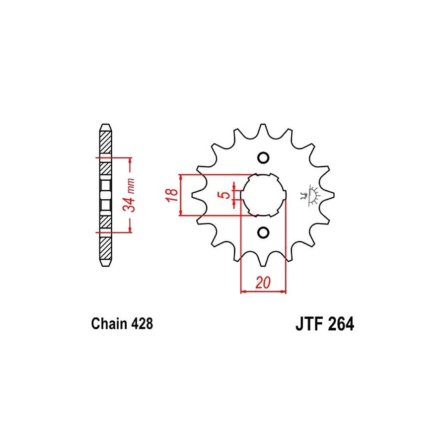 Transmission - pignon sortie boite - JTF 264 - 14 dents - chaine 428