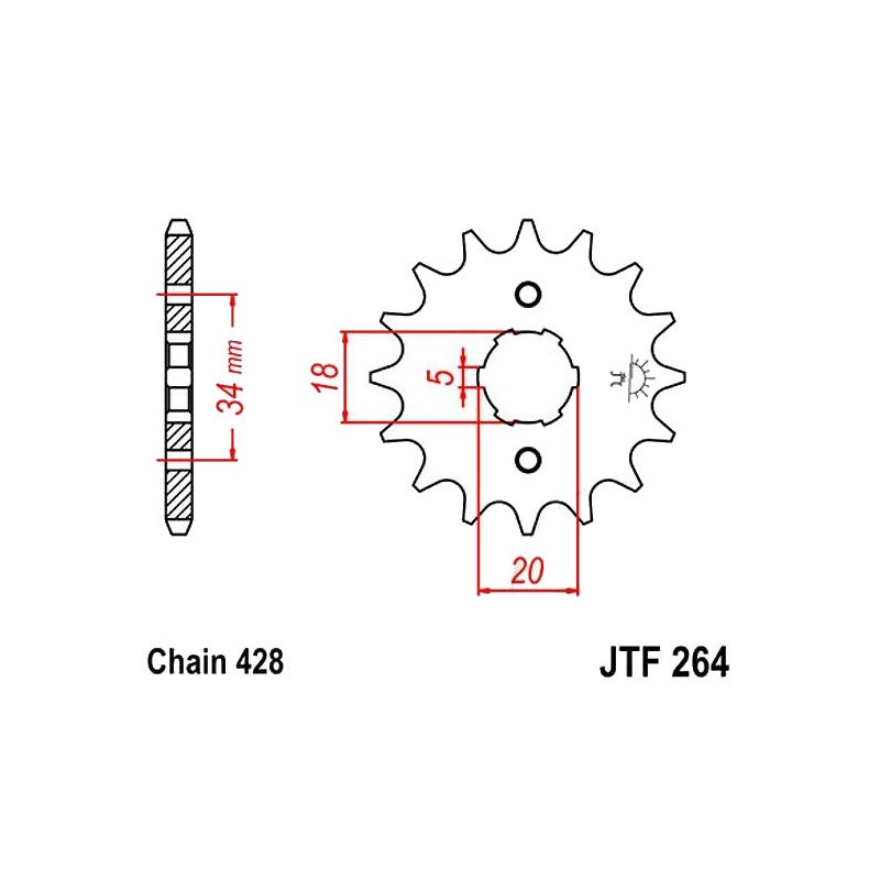 Transmission - pignon sortie boite - JTF 264 - 14 dents - chaine 428