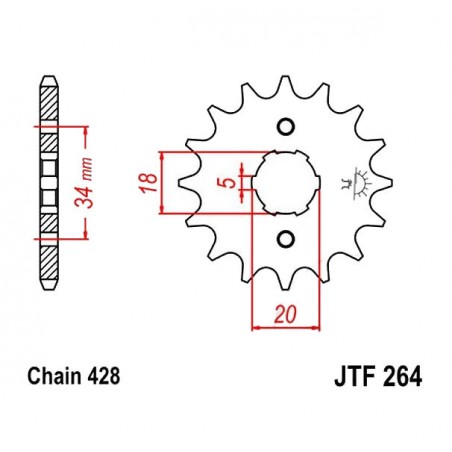 Transmission - pignon sortie boite - JTF 264 - 15 dents - chaine 428
