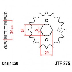 Service Moto Pieces|Transmission - Pignon sortie boite - 15 dents - JTF 275 - Chaine 620|Chaine 530|12,50 €
