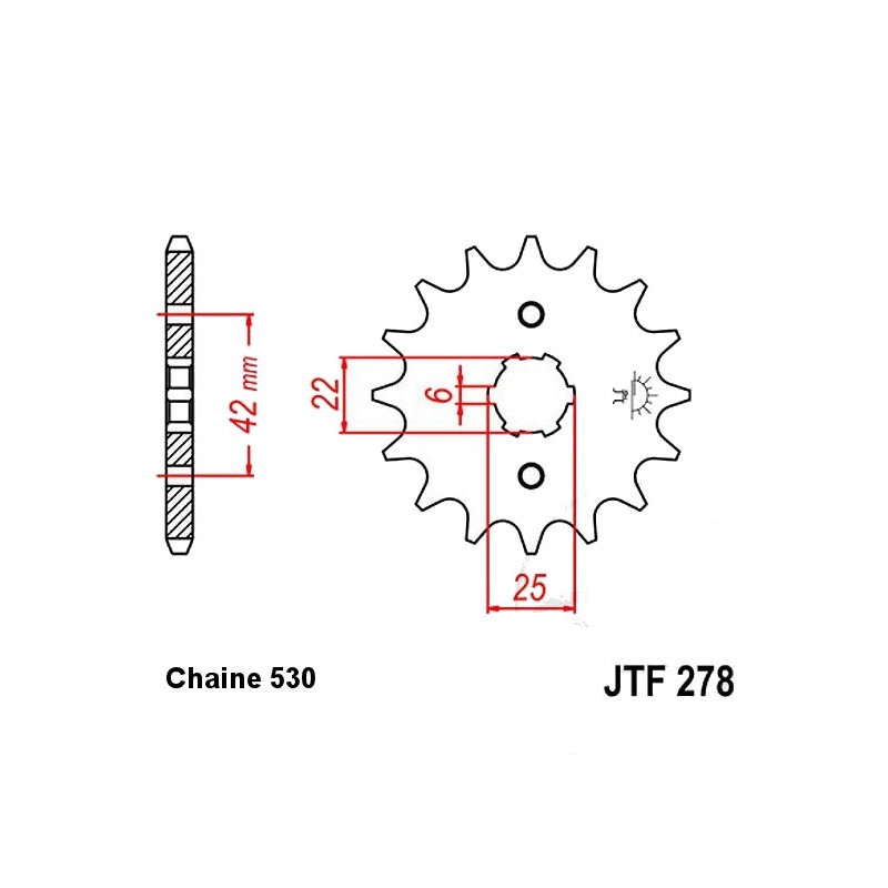 Transmission - Pignon sortie boite - 14 dents - JTF 278 - Chaine 530