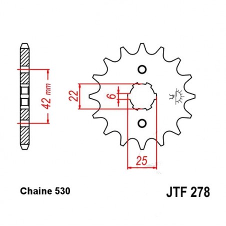 Transmission - Pignon sortie boite - 14 dents - JTF 278 - Chaine 530
