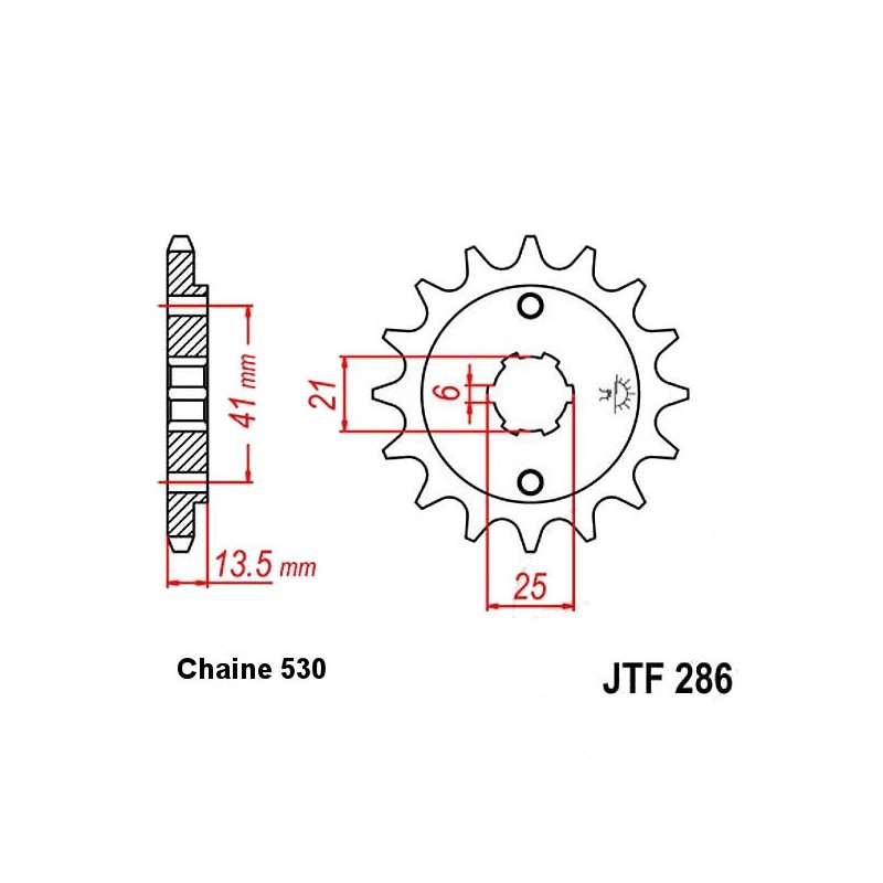 Transmission - Pignon sortie boite - 15 dents - JTF 286 - Chaine 530