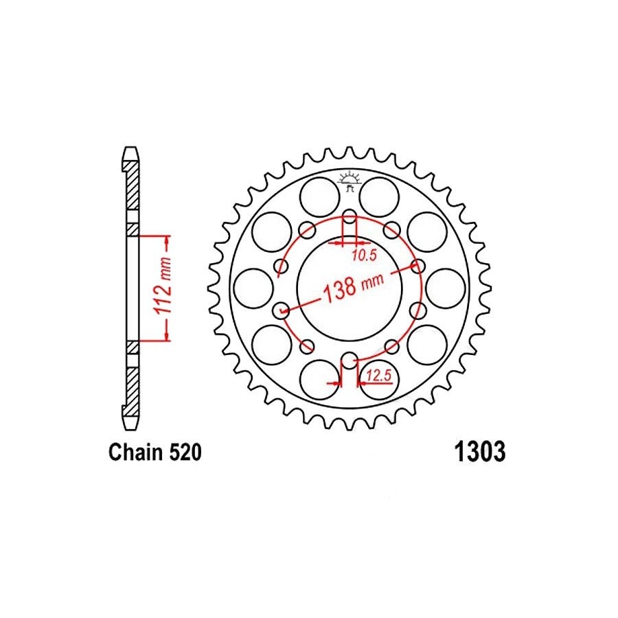 Service Moto Pieces|Transmission - Couronne Aluminium - JTR-1303 - 520/42 dents|Chaine 520|39,90 €