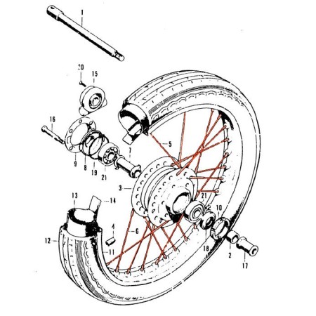 Service Moto Pieces|Roue Avant - 19" - Frein a disque - jeu de rayonnage - A et B  - CB450-CB500-CB550-CB750|19"|68,00 €