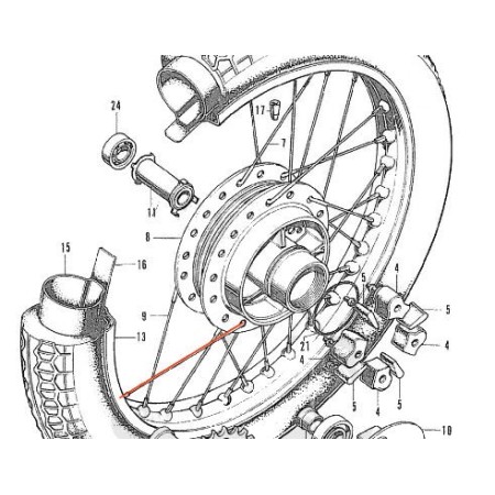 Roue arriere - 18" - rayon - Gauche - (x1) - CB450-CB500...-CB550-CB750