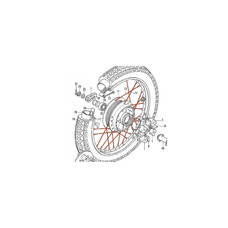 Roue arriere - Rayon - jeu de rayonnage - A et B  - CB450, CB500, CB550, CB750