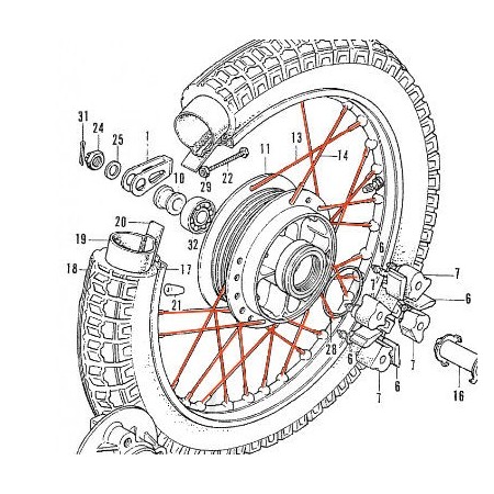 Roue arriere - Rayon - jeu de rayonnage - A et B  - CB450, CB500, CB550, CB750