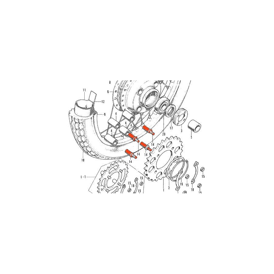 Couronne - Silent bloc - Axe de fixation - (x1) - M10x1.25 - CB350K