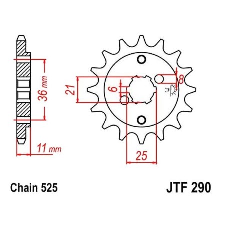 Transmission - Pignon - 525 - JTF-290 - 15 Dents