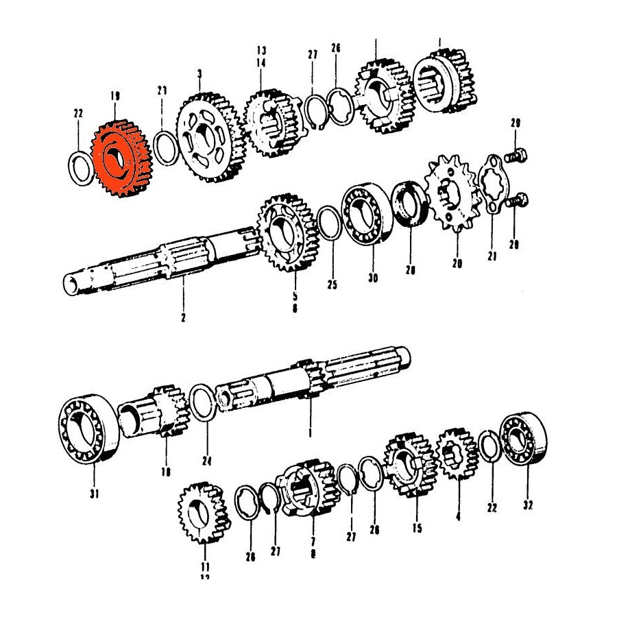 Transmission - Arbre secondaire - pignon demarrage - SL125