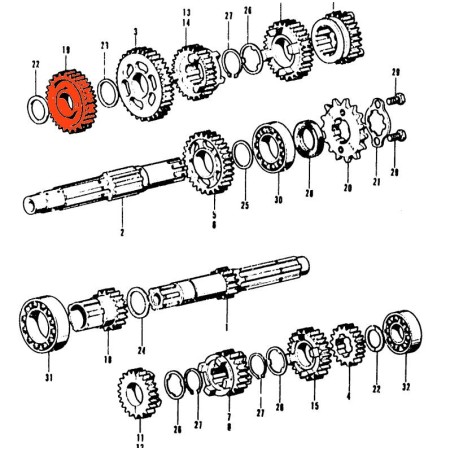 Transmission - Arbre secondaire - pignon demarrage - SL125