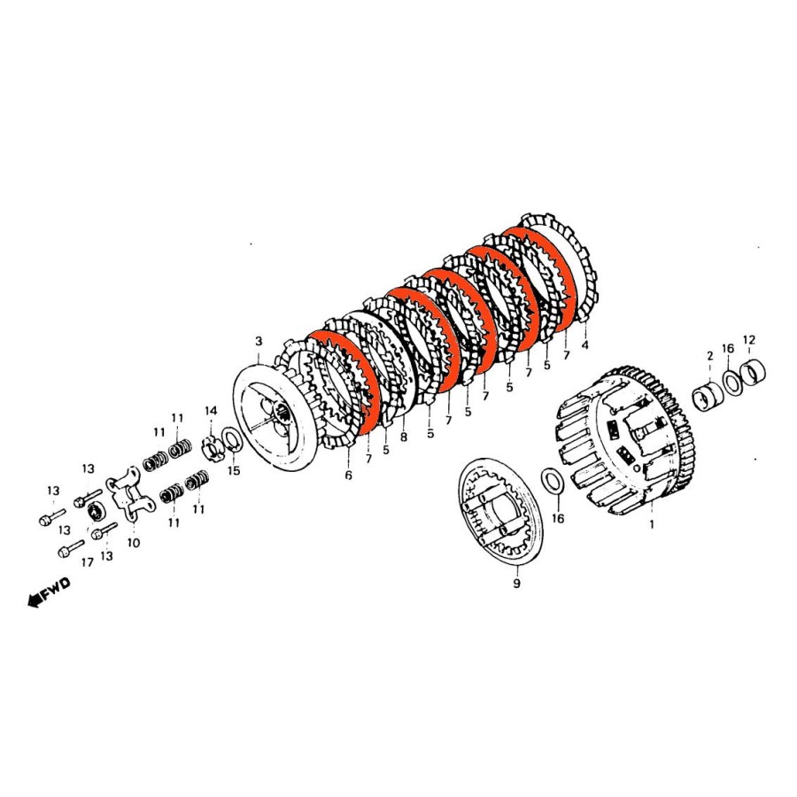 Service Moto Pieces|Embrayage - Disque Garni - de friction "B" - (x1) - HONDA ...175...250...400...500...650...750...|Disque - Garni - Lisse |20,80 €