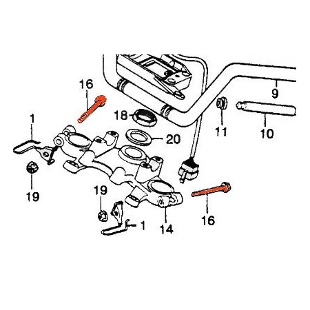 Fourche - Te Superieur - Te inferieur - Vis de fixation - M7 x54 mm