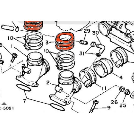 Pipe admission - (x2) - Vertical - V-MAX 1200 - 1FK-13597-00 