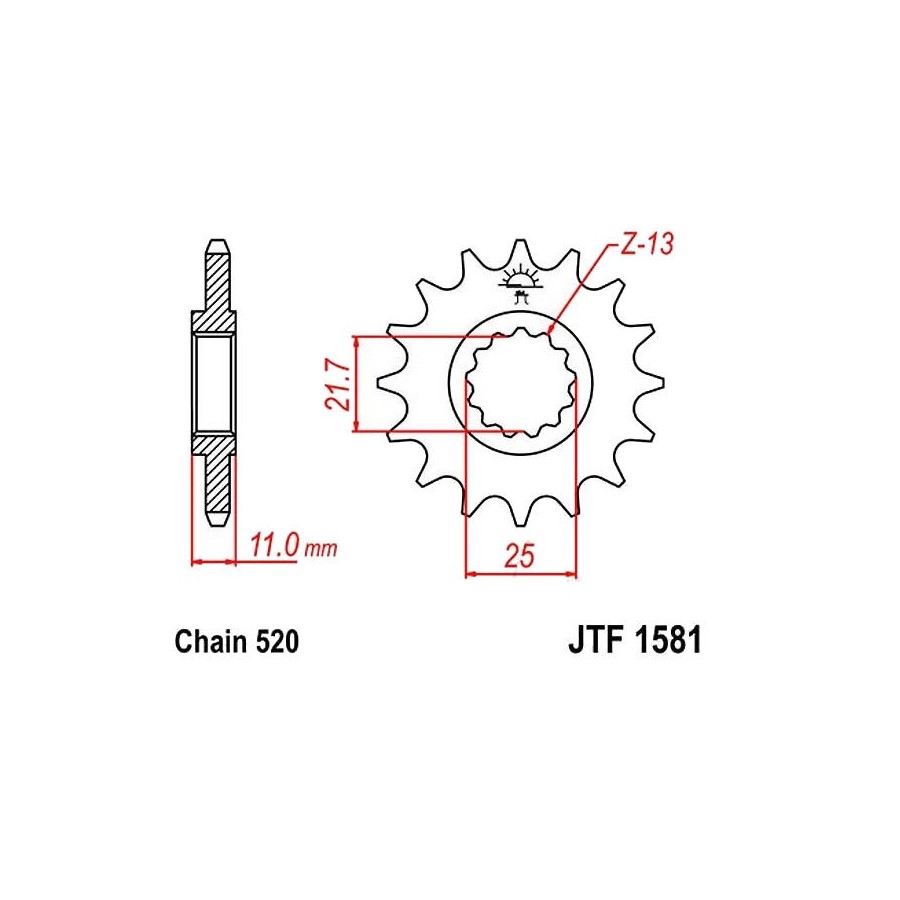 Service Moto Pieces|Transmission - Pignon - 520 - JTF-1581 - 14 dents|Chaine 520|19,60 €