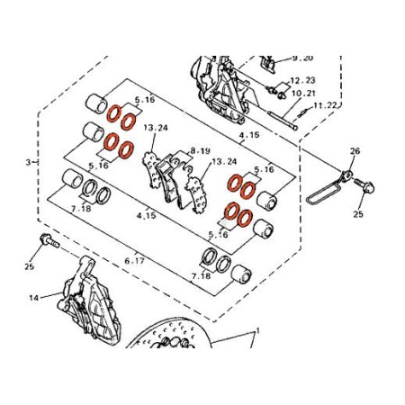 Service Moto Pieces|Frein - Etrier - Avant - Kit de reparation ø 26.95 - 4 Pistons - 3MA-25803-10|Etrier Frein Avant|61,20 €