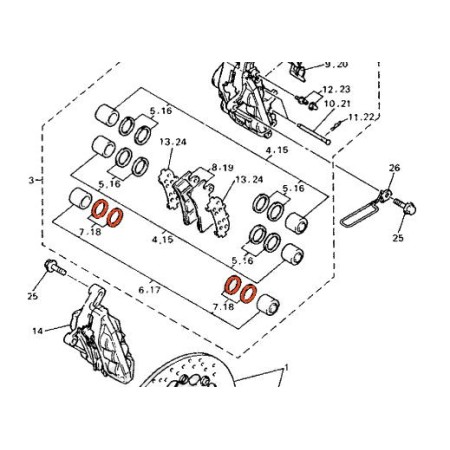 Frein - Etrier - Avant - Kit de reparation ø 25.00 - (2pistons) - 4FM-W0047-00 