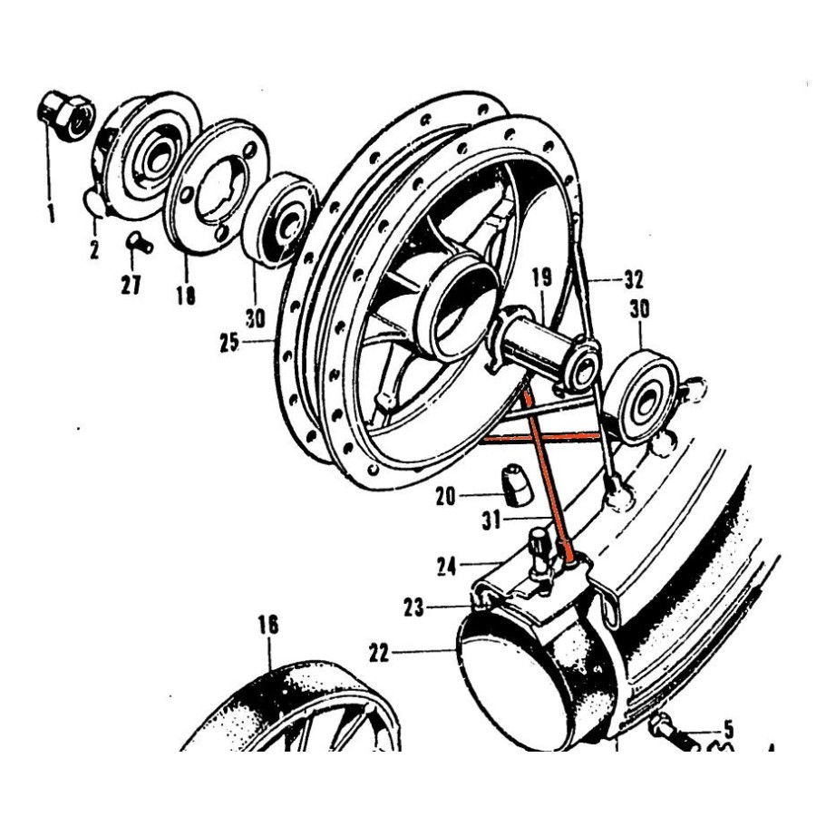 Roue Avant - 18" - Frein Tambour - Rayon Ext. - 144mm - CB450K0-K3