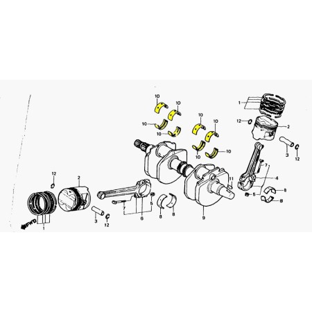 Moteur - 1/2 Coussinet de vilebrequin - Jaune - VF750  ....  - (x1)