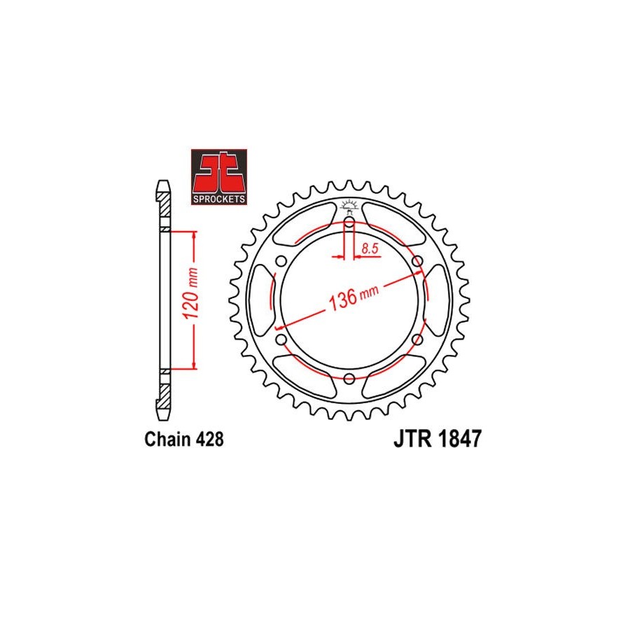 Service Moto Pieces|Transmission - Couronne - JTR 835-428 - 50 dents |Chaine 428|29,00 €