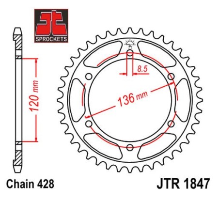 Service Moto Pieces|Transmission - Couronne - JTR-1847 - 51 dents - TDR125 - FZR400|Chaine 428|29,90 €