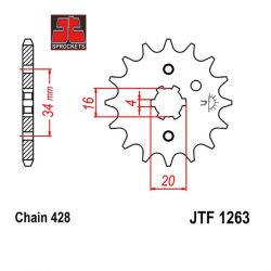 Transmission - pignon sortie boite - JTF 1263 - chaine 428 - 13 dents 
