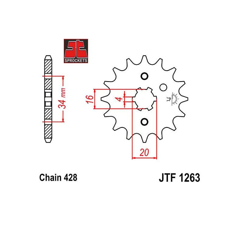 Transmission - pignon sortie boite - JTF1263 - chaine 428 - 14 dents 
