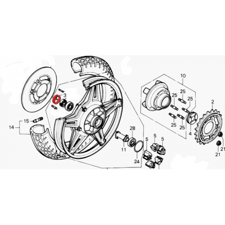 Ecrou de roue - Cache poussière de roulement - coté frein