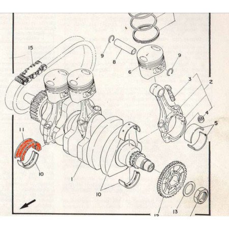 Moteur - Vilebrequin - 1/2 Coussinet sup. - (x1) - Vert - XS750 ....