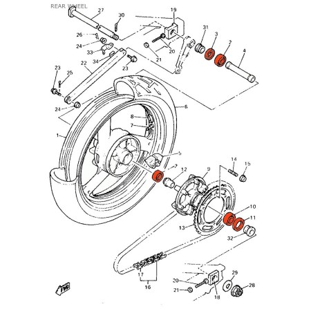 Service Moto Pieces|Roue - Arriere - Roulement + joint - FZR1000-...-XJR1300-...-...|02 - Roulement - Roue arriere|58,90 €