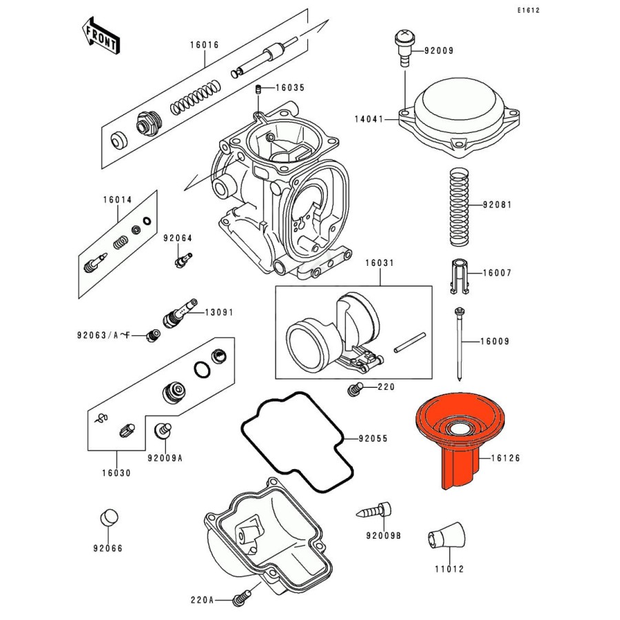 Service Moto Pieces|Carburateur - membrane a depression - 22U-1490H-00-00 - XV500 - XV535 - virago|Boisseau - Membrane - Aiguille|16,90 €