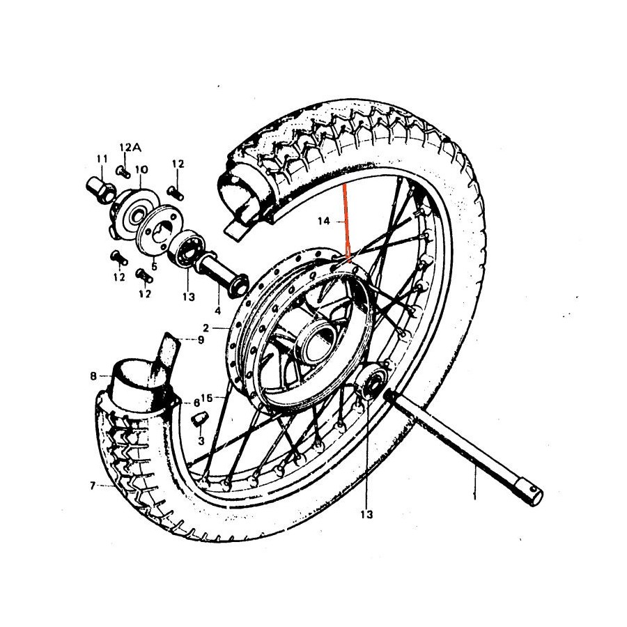 Roue Avant - 19" - Frein Tambour - Rayon Int. - ø3.00 x 155mm - 90° - CB450K4-K5