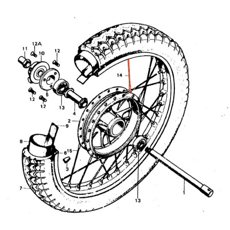 Roue Avant - 19" - Frein Tambour - Rayon Int. - ø3.00 x 155mm - 90° - CB450K4-K5