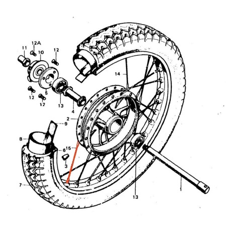 Roue Avant - 19" - Frein Tambour - Rayon Ext. - ø3.00 x 154.5mm - 90° - CB450K4-K5