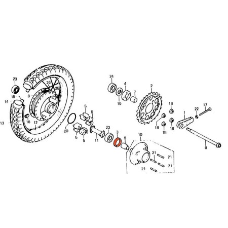 Roue arriere - Ecrou de roue - Cache poussière de roulement arriere