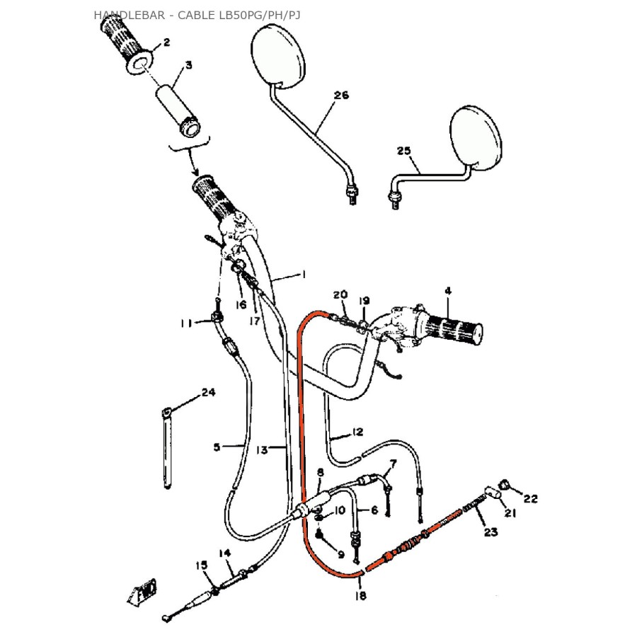 Service Moto Pieces|Frein - arriere - cable - LB50 - 439-26351-01|LB50 - CHAPPY|45,20 €