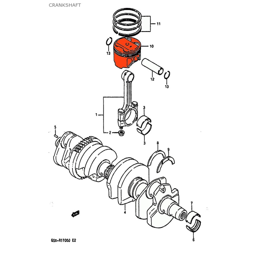 Service Moto Pieces|Moteur - Vilebrequin - 1/2 coussinet Inf. "B" - 12229-06B00-0B0|1989 - GSX-R1100|15,10 €