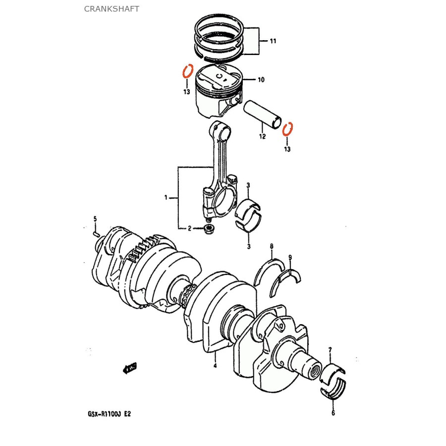 Service Moto Pieces|Moteur - Vilebrequin - 1/2 coussinet Inf. "B" - 12229-06B00-0B0|1989 - GSX-R1100|15,10 €