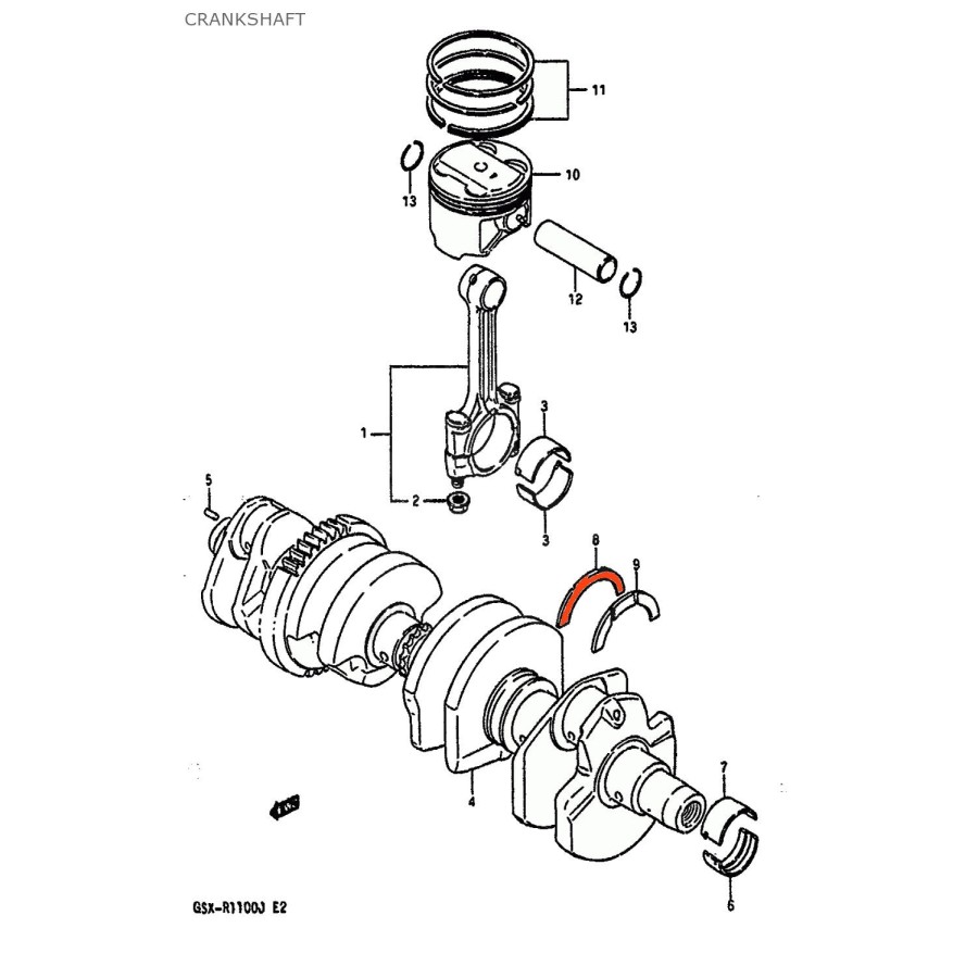 Service Moto Pieces|Moteur - Vilebrequin - 1/2 coussinet Inf. "C" - 12229-06B00-0C0|1989 - GSX-R1100|15,10 €