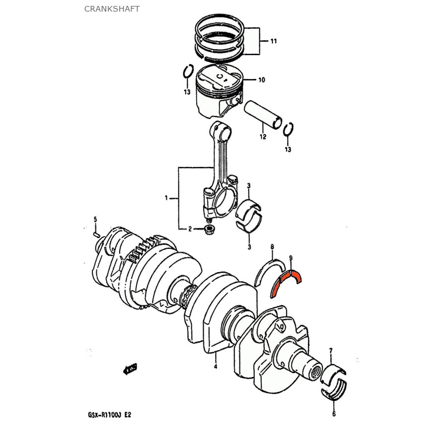 Service Moto Pieces|Moteur - Vilebrequin - 1/2 coussinet Sup. "A" - 12229-06B10-0A0|1989 - GSX-R1100|15,10 €