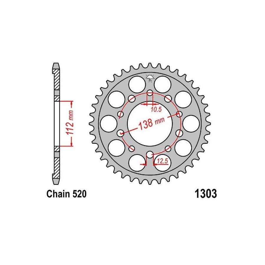 Service Moto Pieces|Transmission - Couronne - Acier - JTR-1303 - 520/43 dents|Chaine 520|39,90 €