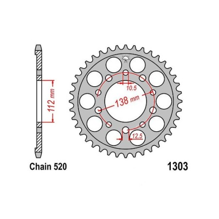 Service Moto Pieces|Transmission - Couronne - Acier - JTR-1303 - 520/43 dents|Chaine 520|39,90 €