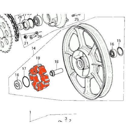 Transmission - Couronne - Silent bloc - amortisseur de couple - 92075-1008, KZ 250, 400, 440, ...