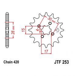 Transmission - Pignon sortie boite - 16 dents - JTF 253 - Chaine 420