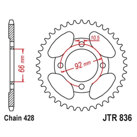 Service Moto Pieces|Transmission - Couronne - JTR - 836-428 - 39 dents |Chaine 428|22,30 €